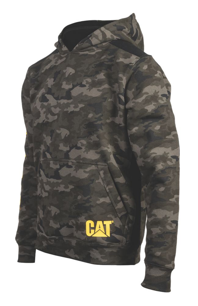 Image of CAT Logo Panel Hooded Sweatshirt Night Camo Large 42-45" Chest 