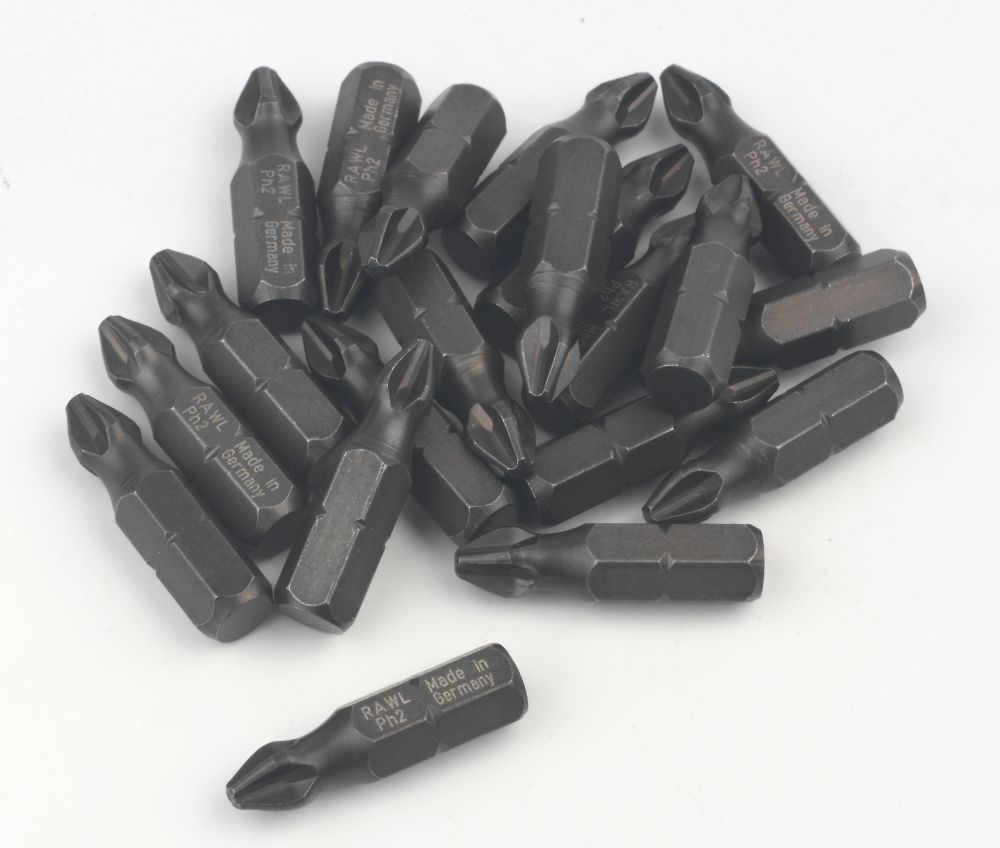 Image of Rawlplug RT-IBIT-PH2 Phillips 6.35mm 25mm Hex Shank PH2 Impact Screwdriver Bits 20 Pack 