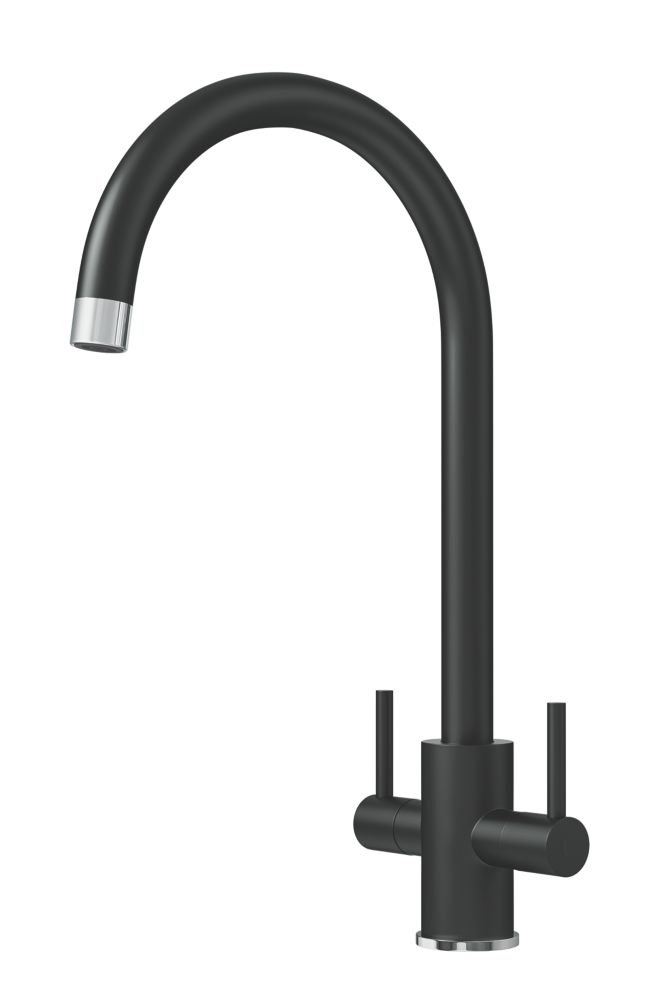 Image of ETAL Sorrento Twin Lever Kitchen Mixer Tap Matt Black 