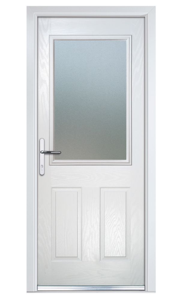 Image of Crystal 2-Panel 1-Light Left or Right-Handed White Composite Front Door 2055mm x 920mm 