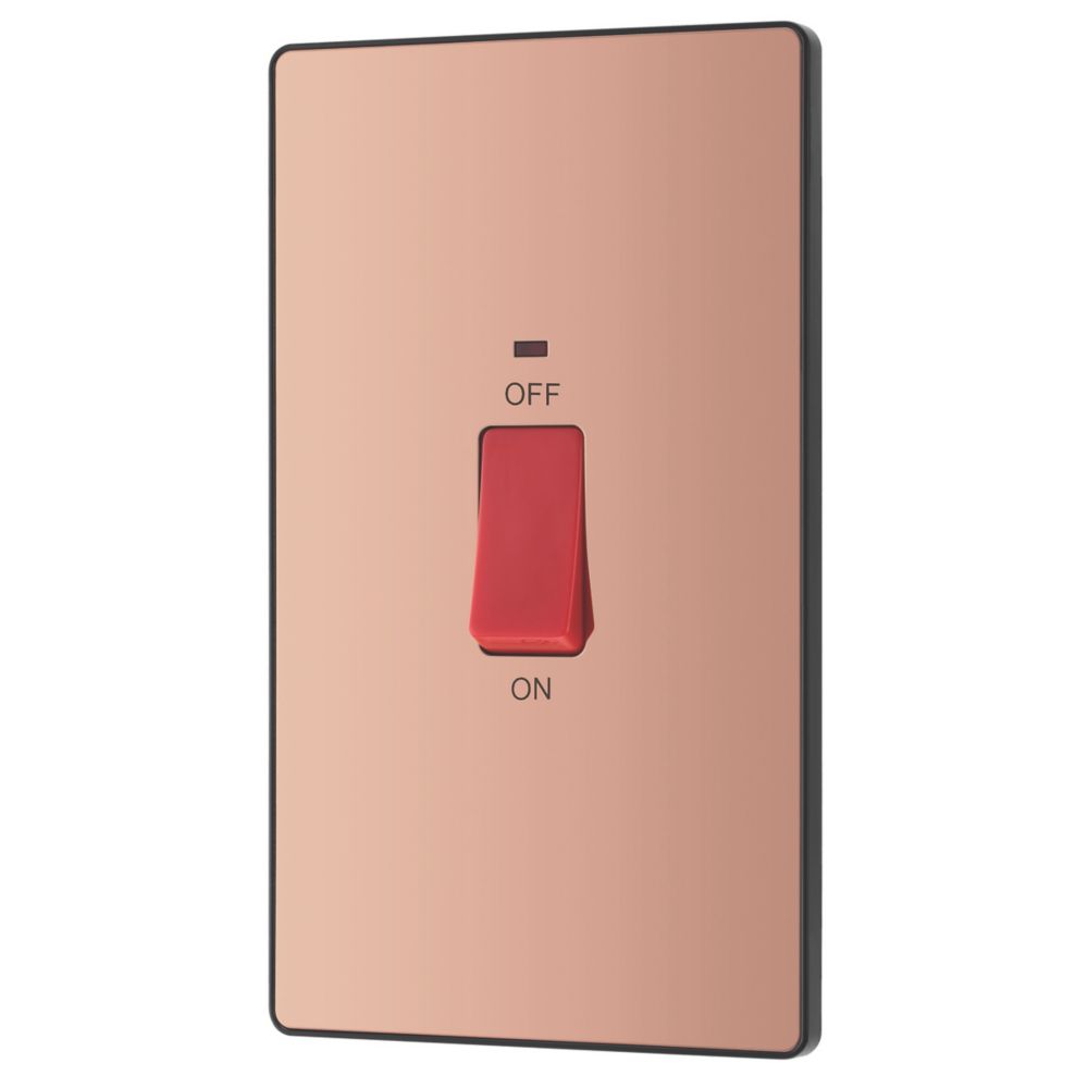 Image of British General Evolve 45A 2-Gang 2-Pole Cooker Switch Copper with LED with Black Inserts 