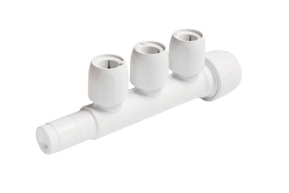 Image of Hep2O Plastic Push-Fit Reducing 3 Port Closed Spigot Manifold 22mm x 15mm 