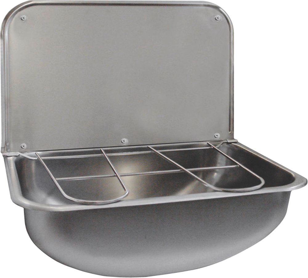 Image of Cleaners Wall-Hung Basin with Grid & Splashback No Tap Holes 440mm 