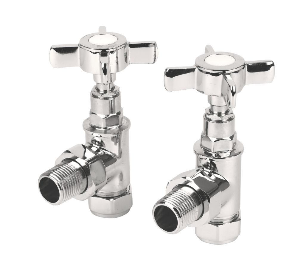 Image of Towelrads Chrome Angled Manual Designer Radiator Valve 15mm x 1/2" 2 Pack 