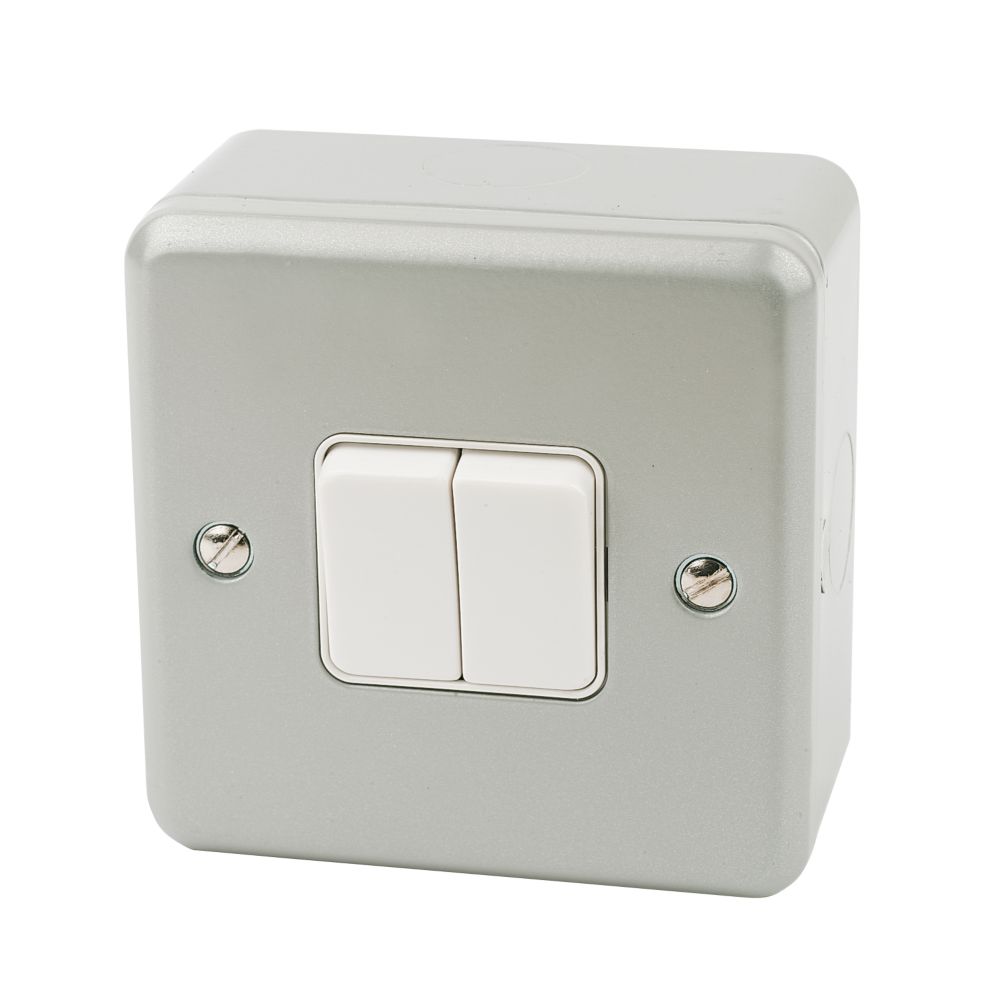 Image of MK Metalclad Plus 10AX 2-Gang 2-Way Metal Clad Light Switch with White Inserts 