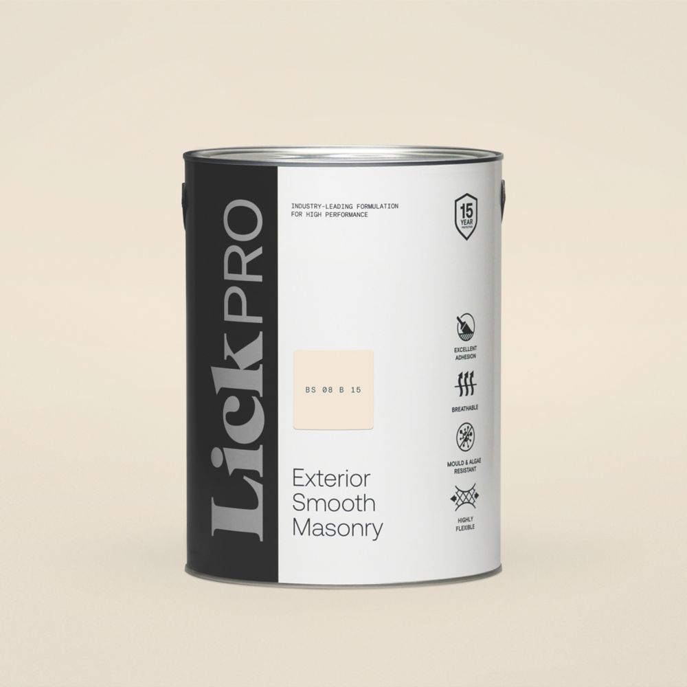 Image of LickPro Exterior Smooth Masonry Paint White BS 08 B 15 5Ltr 