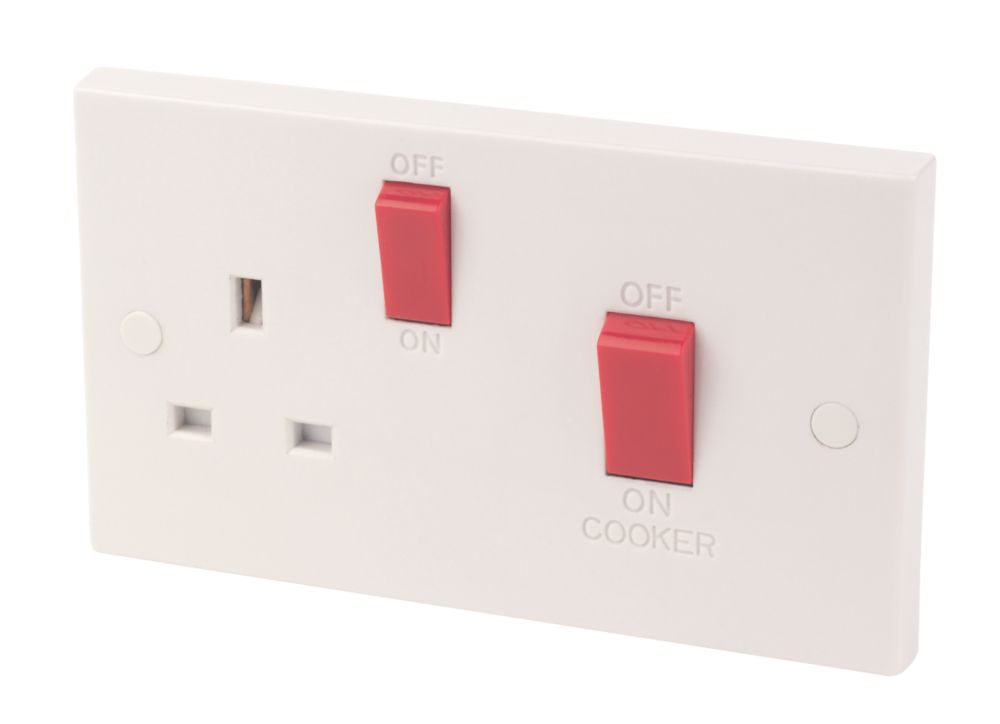 Image of 45A 2-Gang DP Cooker Switch & 13A DP Switched Socket White 
