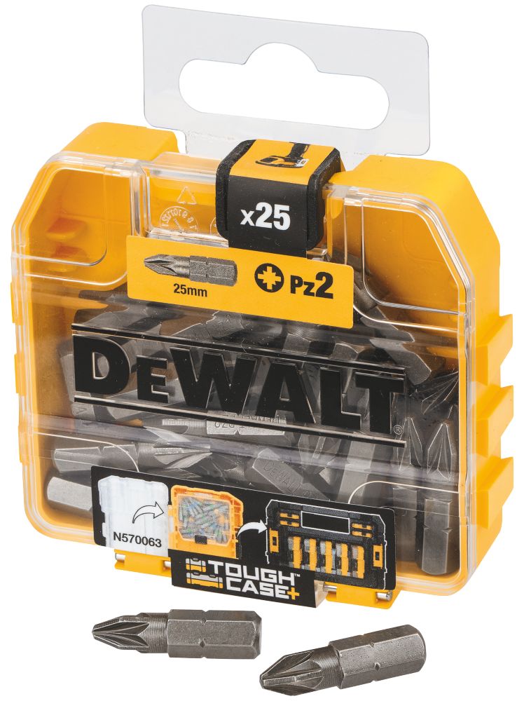 Image of DeWalt 6.35mm 25mm Hex Shank PZ2 PZ Screwdriver Bit Box 25 Pack 