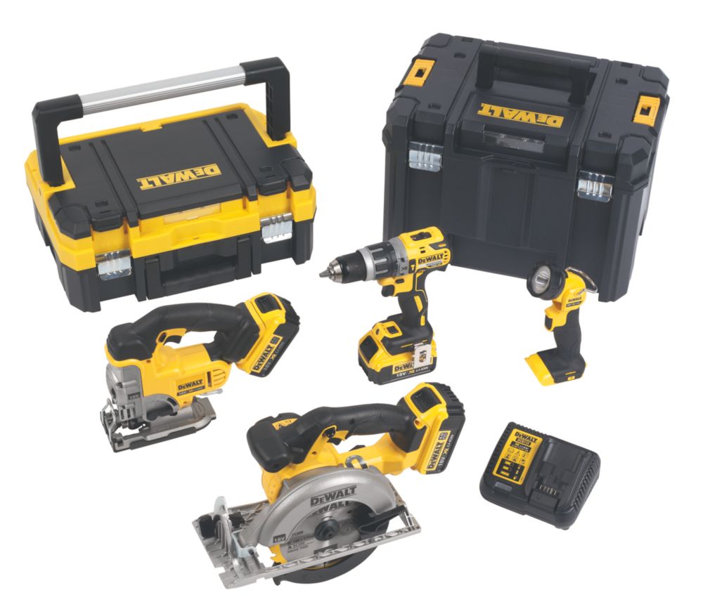 Image of DeWalt DCK457M3T-GB 18V 3 x 4.0Ah Li-Ion XR Cordless 4-Piece Power Tool Kit 