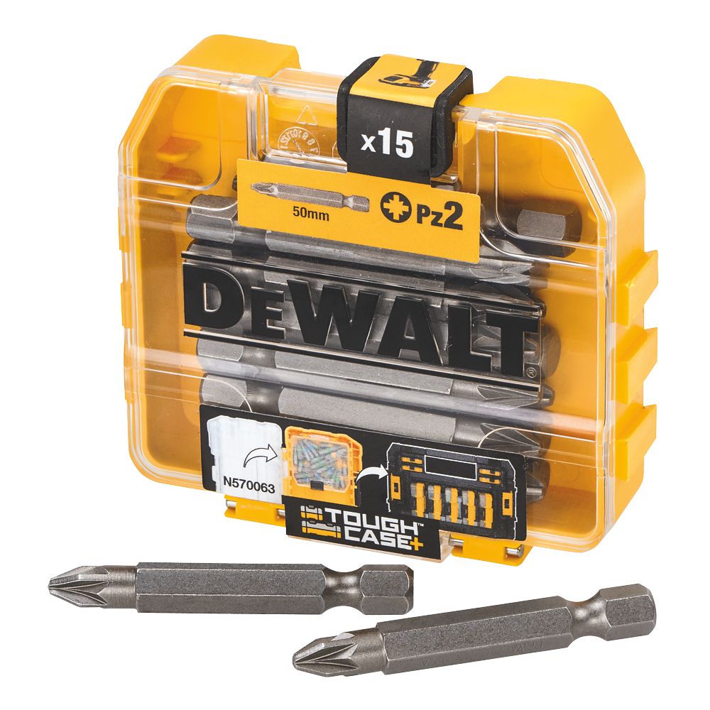 Image of DeWalt 6.35mm 50mm Hex Shank PZ2 Screwdriver Bit Box 15 Pack 