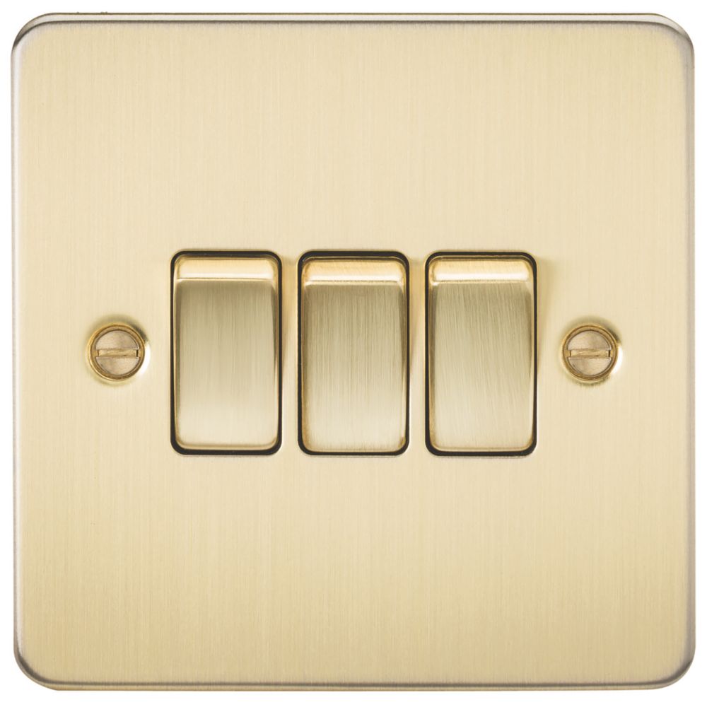 Image of Knightsbridge 10AX 3-Gang 2-Way Light Switch Brushed Brass 