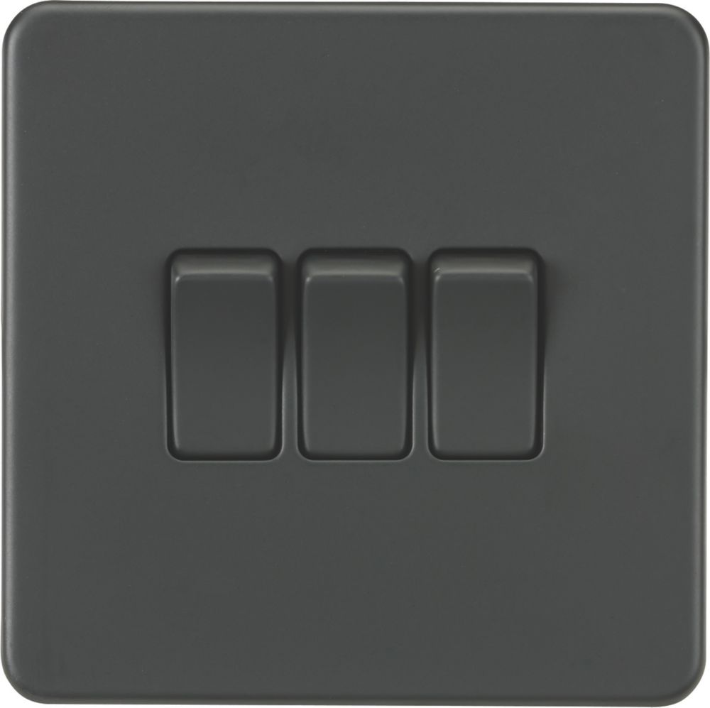 Image of Knightsbridge 10AX 3-Gang 2-Way Light Switch Anthracite 