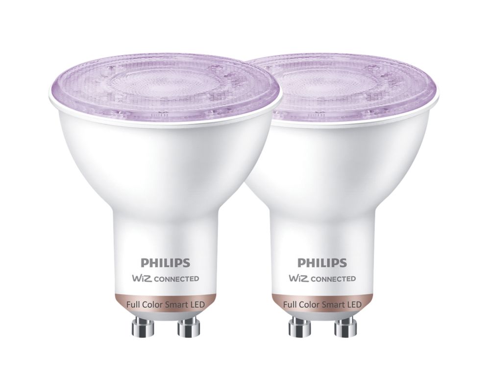 Image of Philips GU10 RGB & White LED Smart Light Bulb 4.7W 345lm 2 Pack 