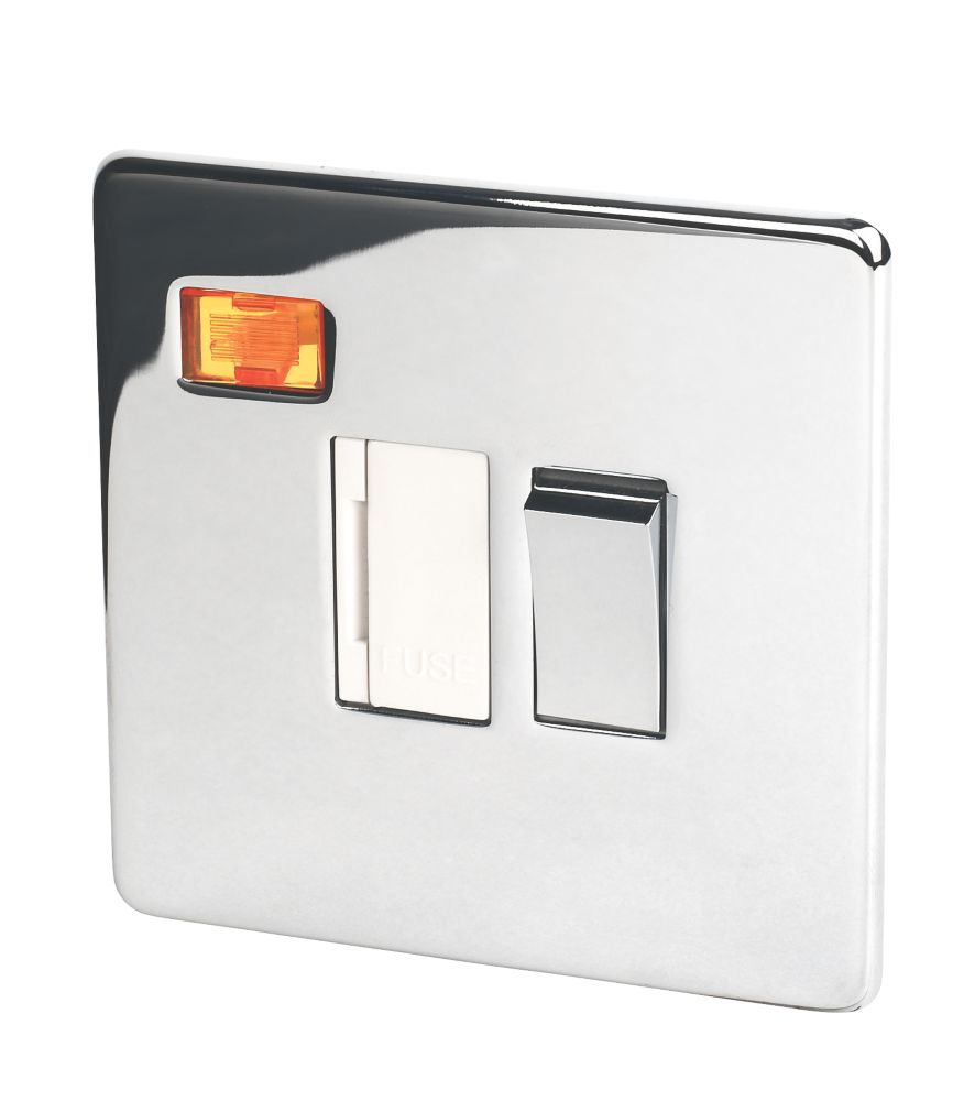 Image of Crabtree Platinum 13A Switched Fused Spur with Neon Polished Chrome with White Inserts 