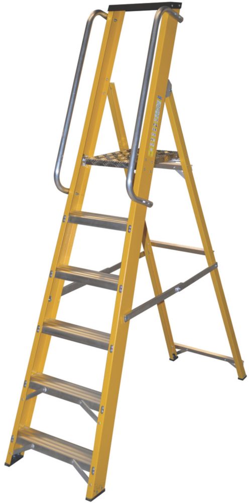Image of Lyte Fibreglass 6-Treads Platform Stepladder With Handrail 1.26m 