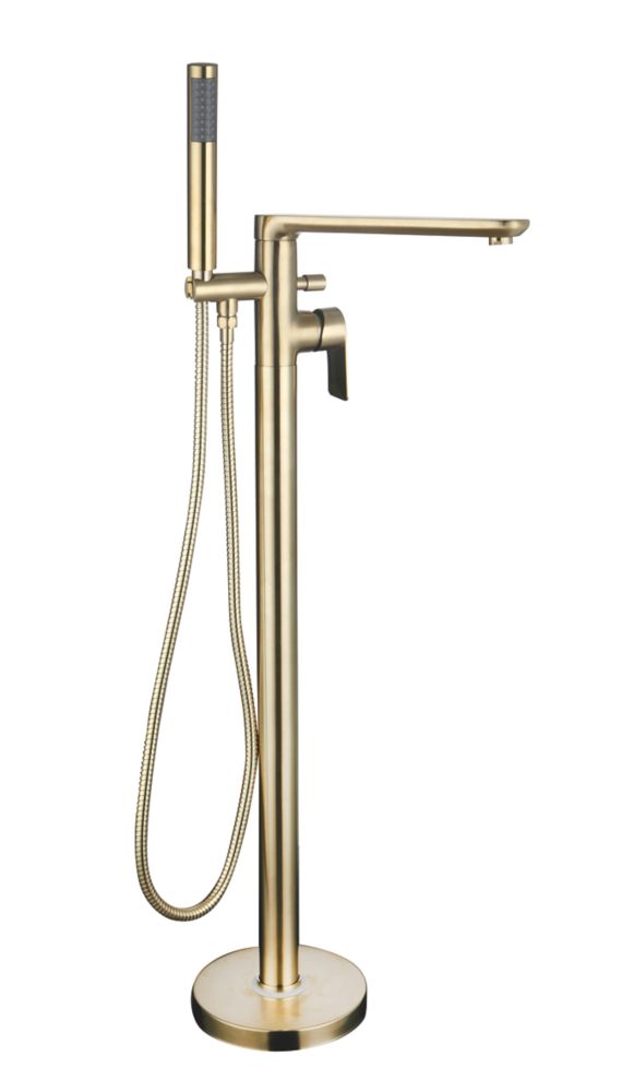 Image of Highlife Bathrooms Rona Floor-Mounted Bath Shower Mixer & Handset Brushed Brass 