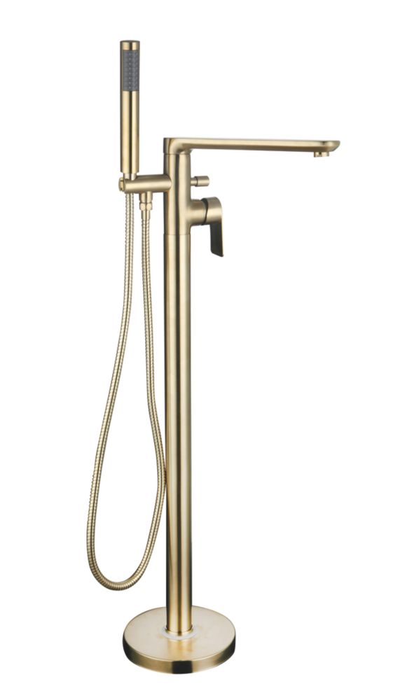 Image of Highlife Bathrooms Rona Floor-Mounted Bath Shower Mixer & Handset Brushed Brass 