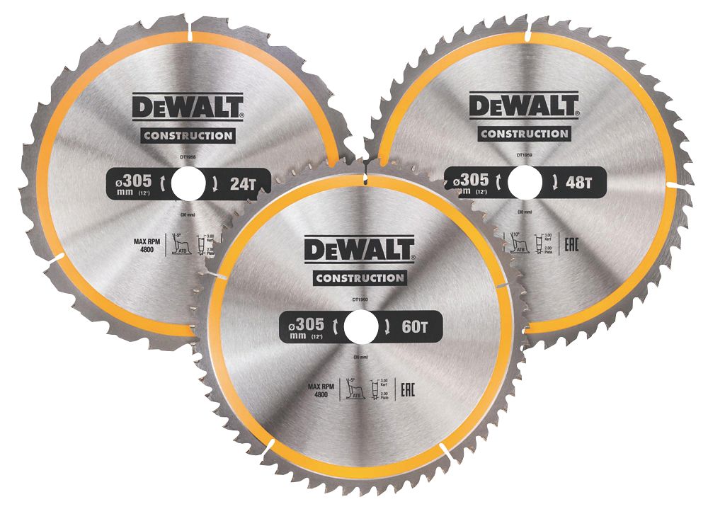 Image of DeWalt Wood Circular Saw Blades 305mm x 30mm 24/48/60T 3 Pack 