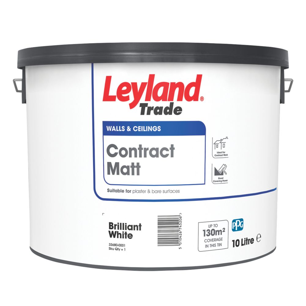 Image of Leyland Trade Contract Matt Brilliant White Emulsion Paint 10Ltr 