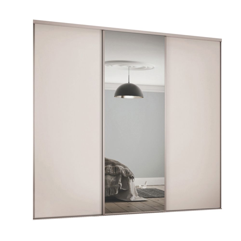 Image of Spacepro Classic 3-Door Sliding Wardrobe Door Kit Cashmere Frame Cashmere / Mirror Panel 1760mm x 2260mm 