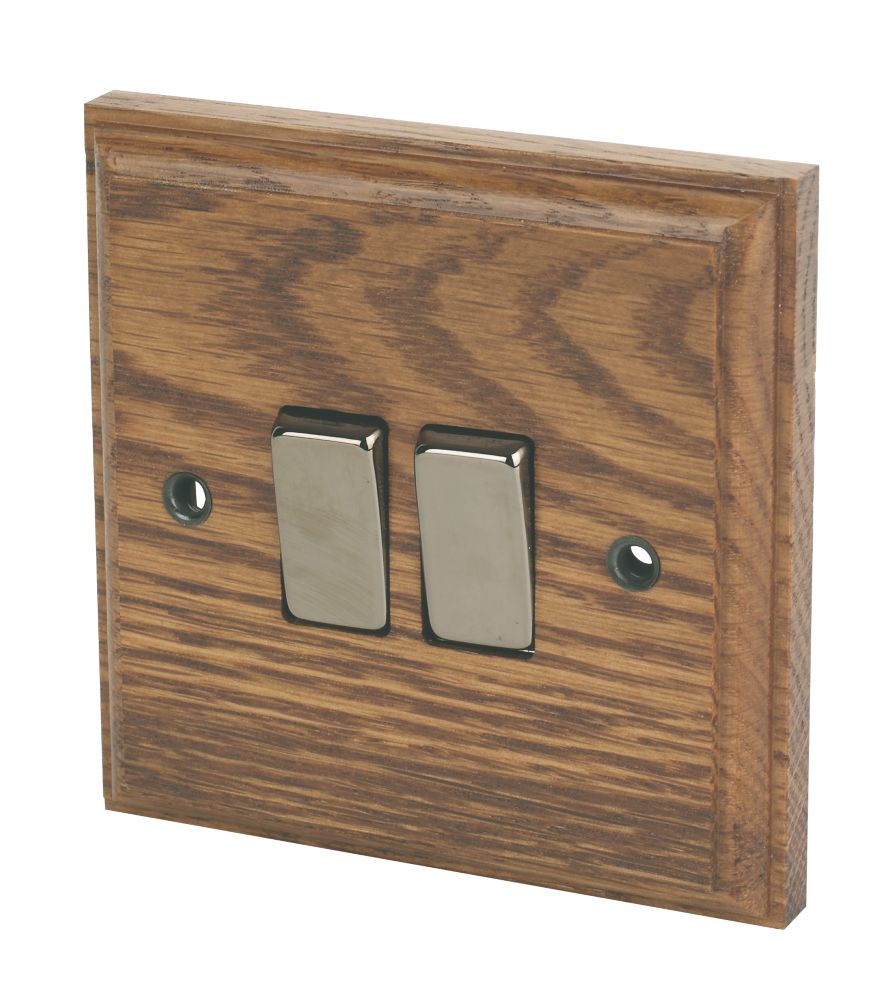 Image of Varilight 10AX 2-Gang 2-Way Light Switch Medium Oak 