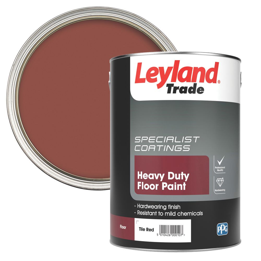 Image of Leyland Trade Heavy Duty Floor Paint Tile Red 5Ltr 