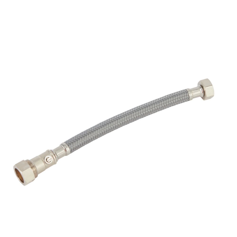 Image of Flomasta Straight Flexible Compression Hose with Isolating Valve 22mm x 3/4" x 300mm 