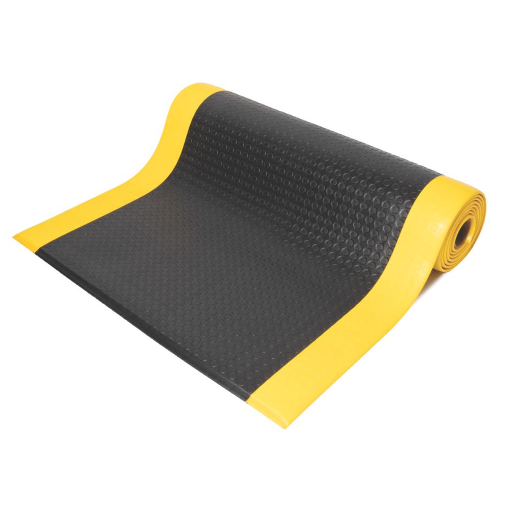 Image of COBA Europe Orthomat Dot Anti-Fatigue Floor Mat Black / Yellow 18.3m x 0.9m x 9mm 