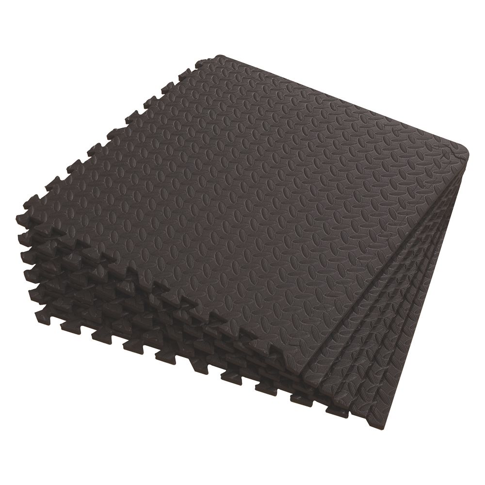 Image of Anti-Slip Floor Interlocking Mat Black 600mm x 600mm x 10mm 6 Pack 