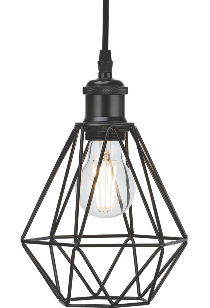 Image of Knightsbridge Matt Black Steel Diamond-Shaped Pendant Cage 