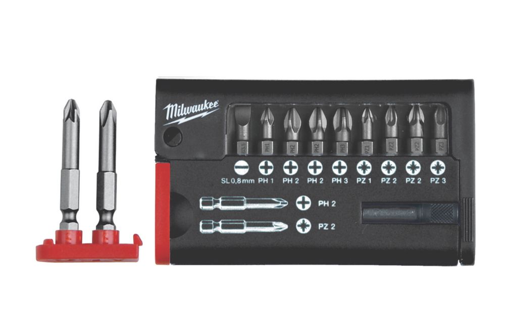 Image of Milwaukee COMPACT 1/4" Hex Shank Mixed Screwdriver Bit Set Cassette 12 Pieces 