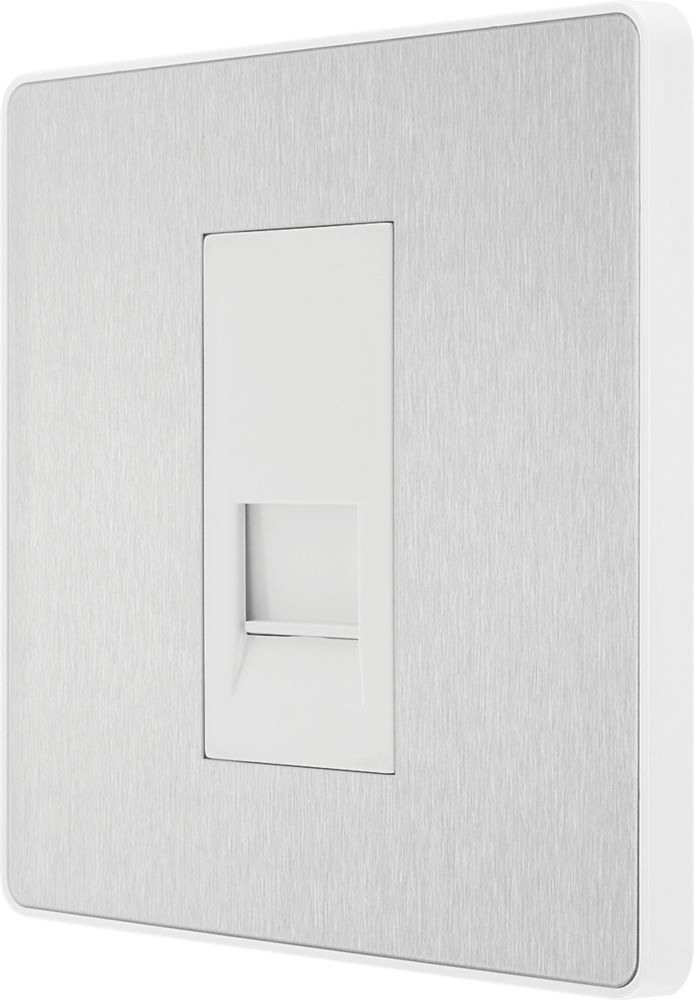 Image of British General Evolve Slave Telephone Socket Brushed Steel with White Inserts 