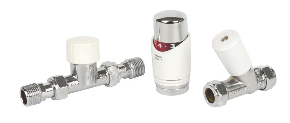 Image of Drayton TRV4 White Straight Thermostatic TRV & Lockshield 15mm x 1/2" 