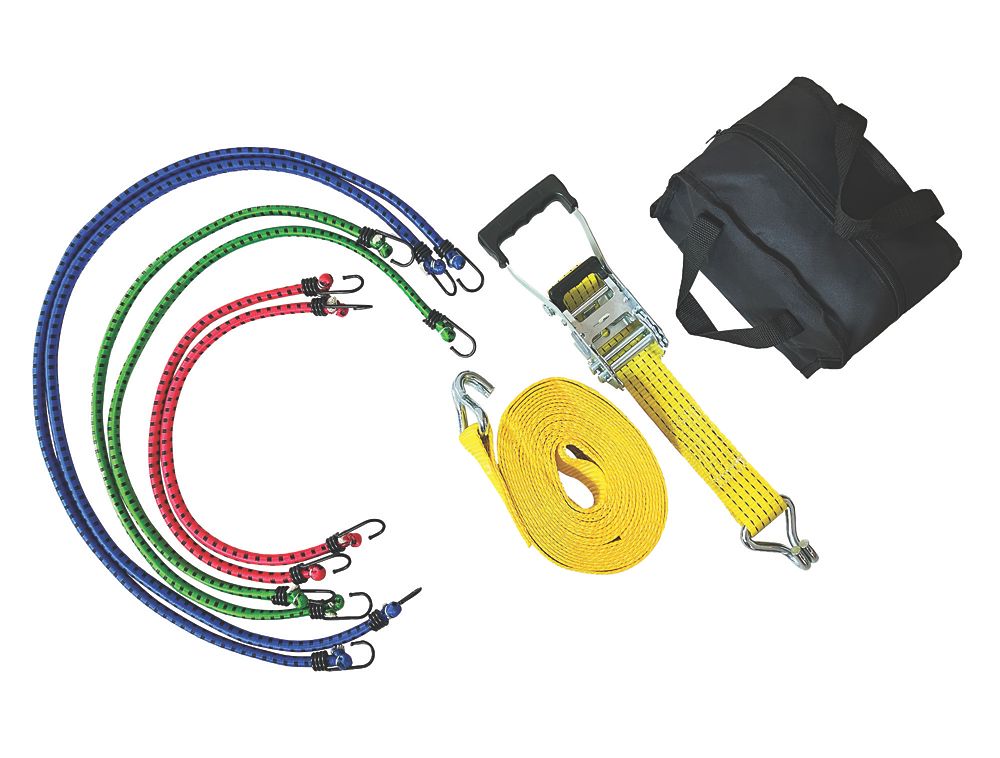 Image of Smith & Locke Bungee & Ratchet Tie-Down Set with J-Hooks 7 Pieces 