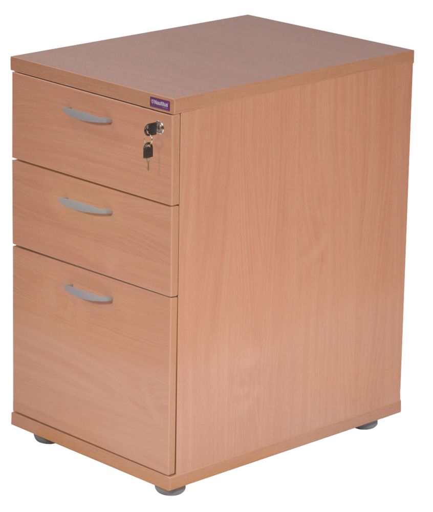 Image of Nautilus Designs Aspire 3-Drawer Desk High Pedestal Beech 430mm x 800mm x 730mm 