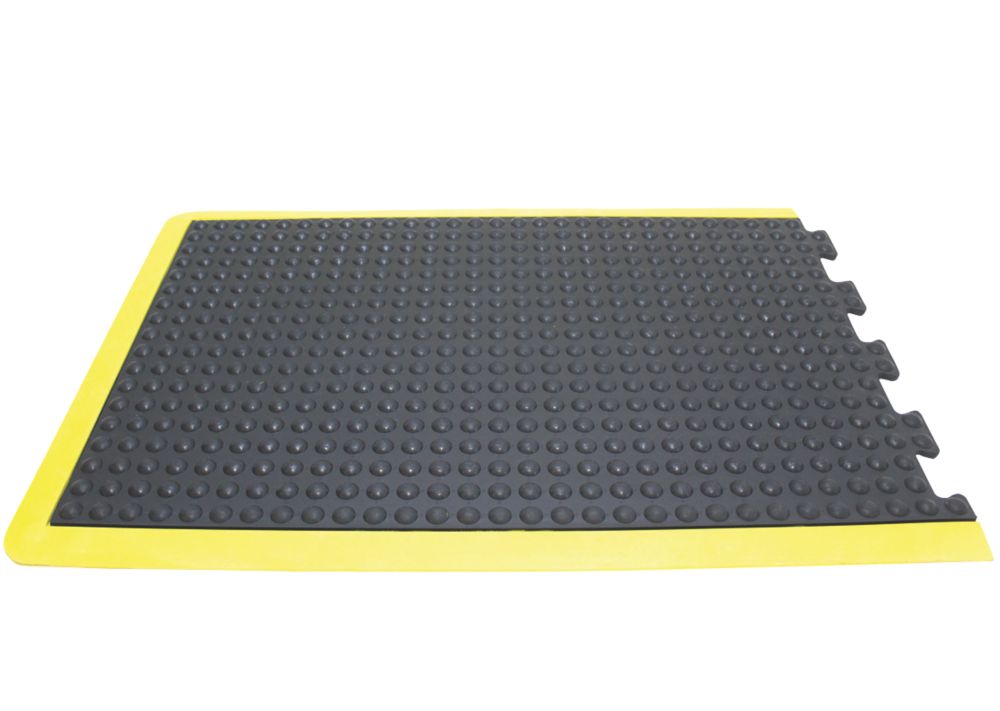 Image of COBA Europe Bubblemat Anti-Fatigue Floor End Mat Black / Yellow 1.2m x 0.9m x 14mm 