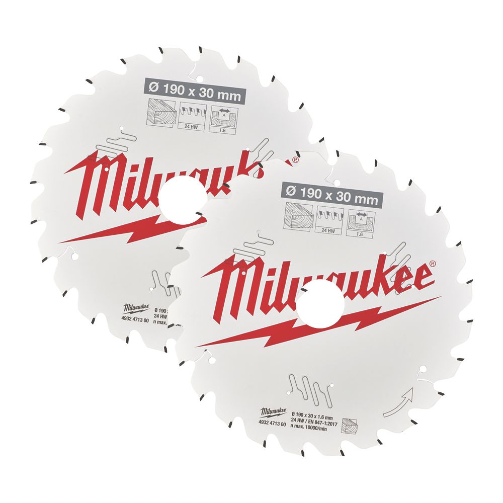 Image of Milwaukee Wood Circular Saw Blades 190mm x 30mm 24T 2 Pack 