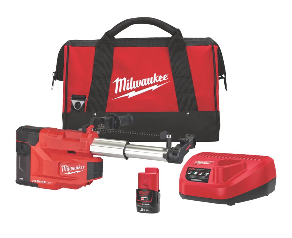 Image of Milwaukee M12UDEL-201B 12V 1 x 2.0Ah Li-Ion RedLithium Cordless SDS Dust Extractor 