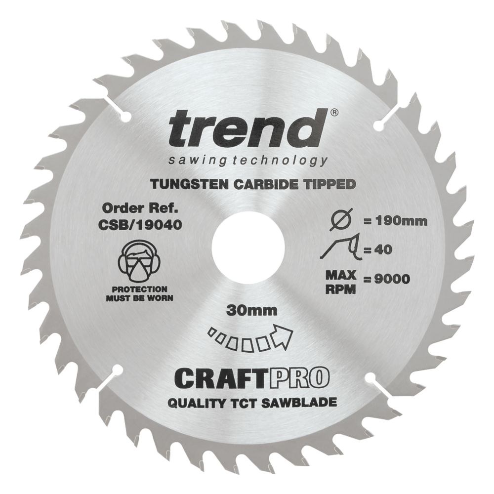 Image of Trend CraftPro CSB/19040 Wood Circular Saw blade 190mm x 30mm 40T 