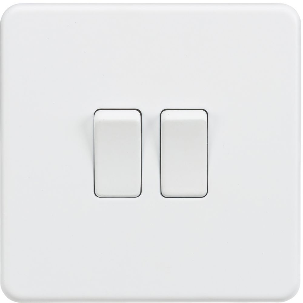 Image of Knightsbridge 10AX 2-Gang 2-Way Light Switch Matt White 