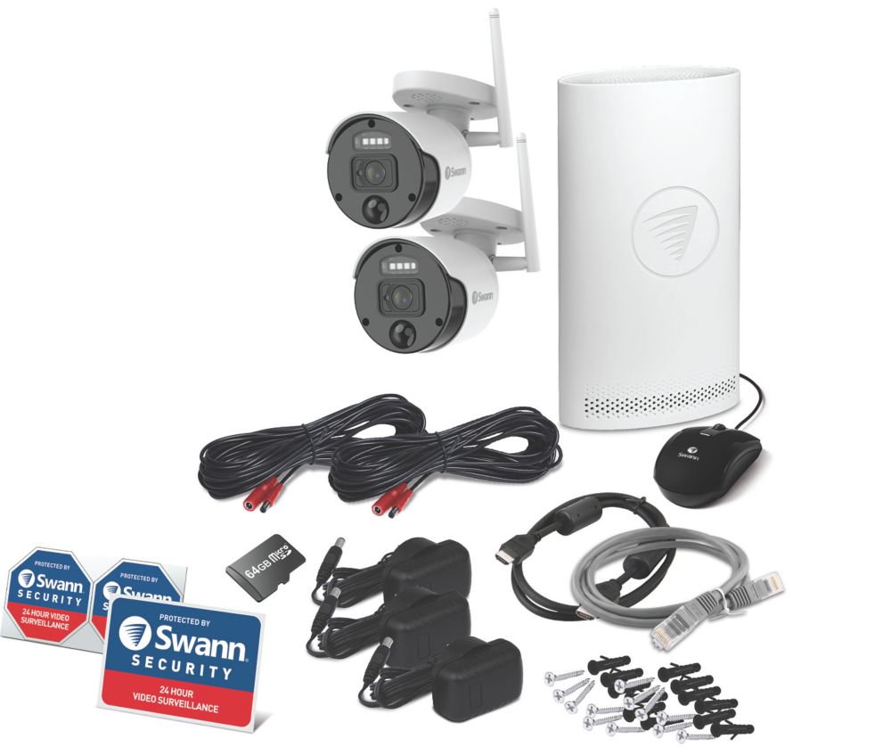 Image of Swann SWNVK-500SD2-EU 64GB SD CardGB 4-Channel 1080p Wi-Fi NVR CCTV Kit & 2 Indoor & Outdoor Cameras 