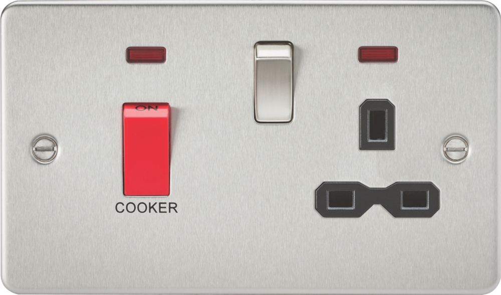 Image of Knightsbridge 45 & 13A 2-Gang DP Cooker Switch & 13A DP Switched Socket Brushed Brass with LED with Black Inserts 