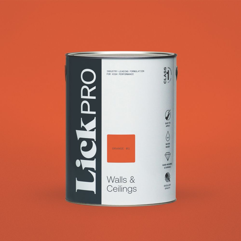 Image of LickPro Matt Orange 01 Emulsion Paint 5Ltr 