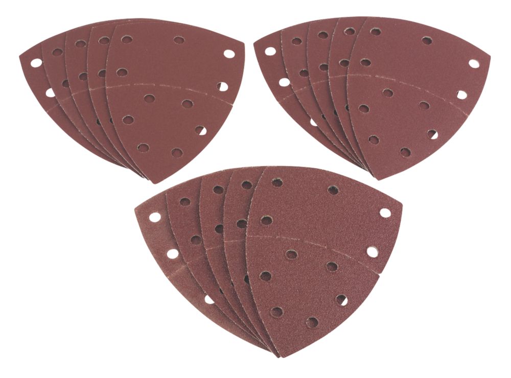 Image of Einhell Delta Sanding Sheet Set Punched 150mm x 100mm 60 / 120 / 180 Grit 15 Pieces 