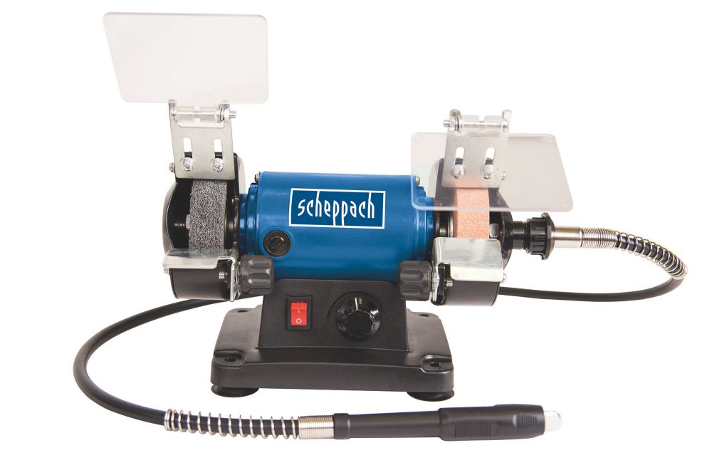 Image of Scheppach HG 34 75mm Electric Bench Grinder & Polisher & 100 Piece Accessory Kit 230V 