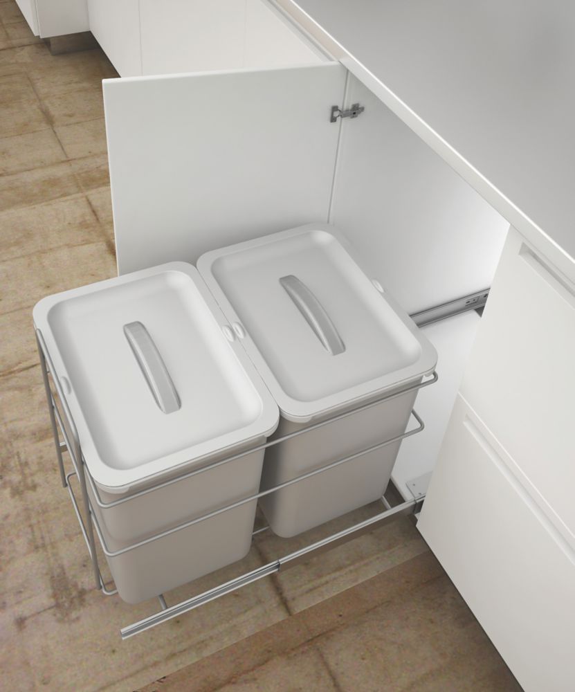 Image of Hafele Pull-Out Kitchen Bin Grey 2 x 16Ltr 