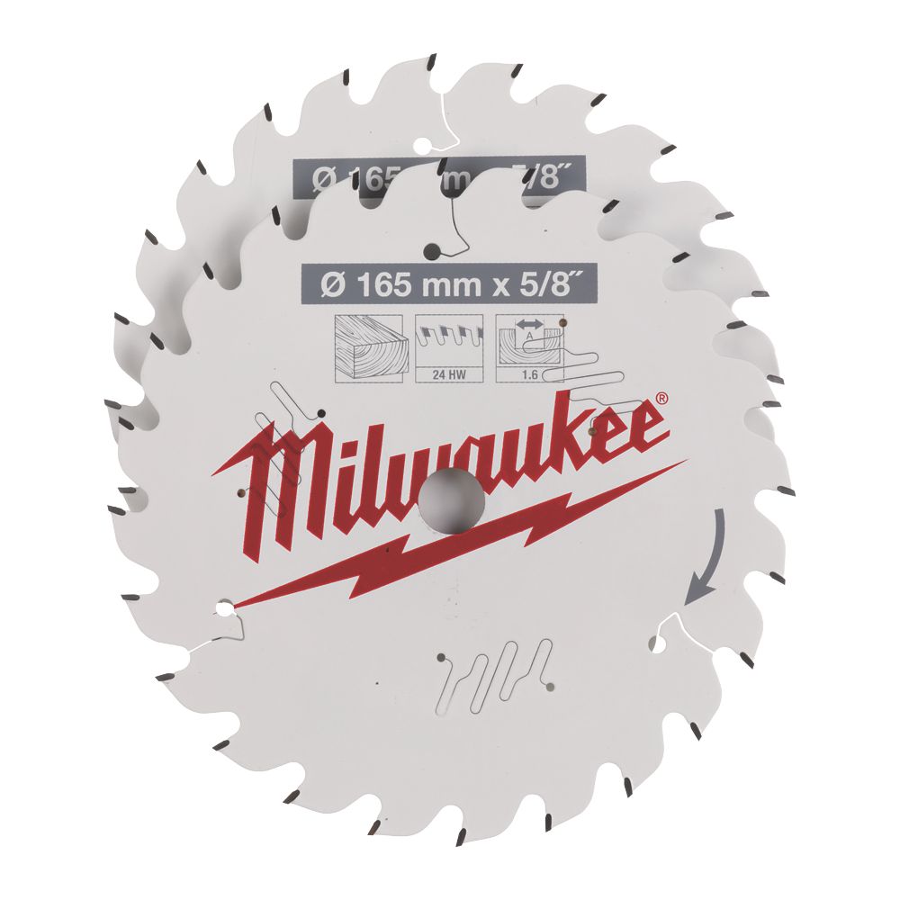 Image of Milwaukee Wood Circular Saw Blades 165mm x 15.87mm 24T 2 Pack 
