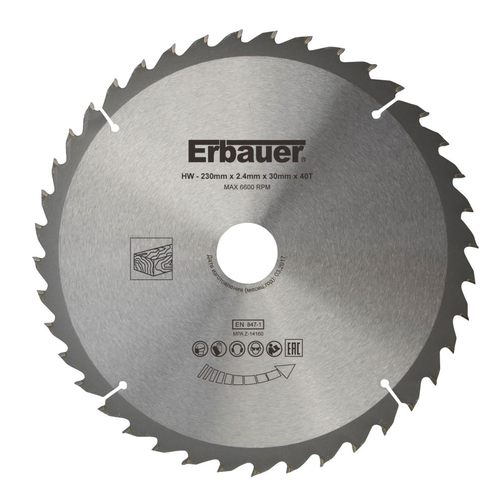 Image of Erbauer Wood TCT Saw Blade 230mm x 30mm 40T 