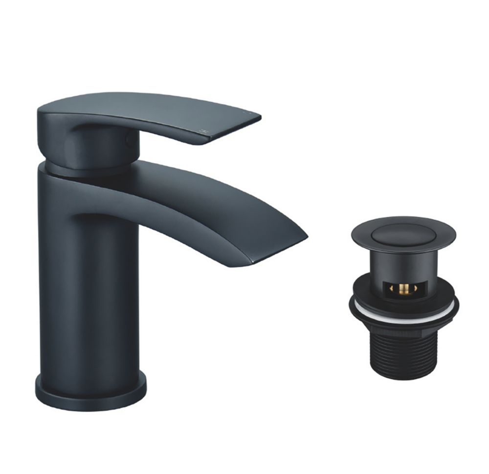 Image of Highlife Bathrooms Coll Basin Mono Mixer with Clicker Waste Matt Black 