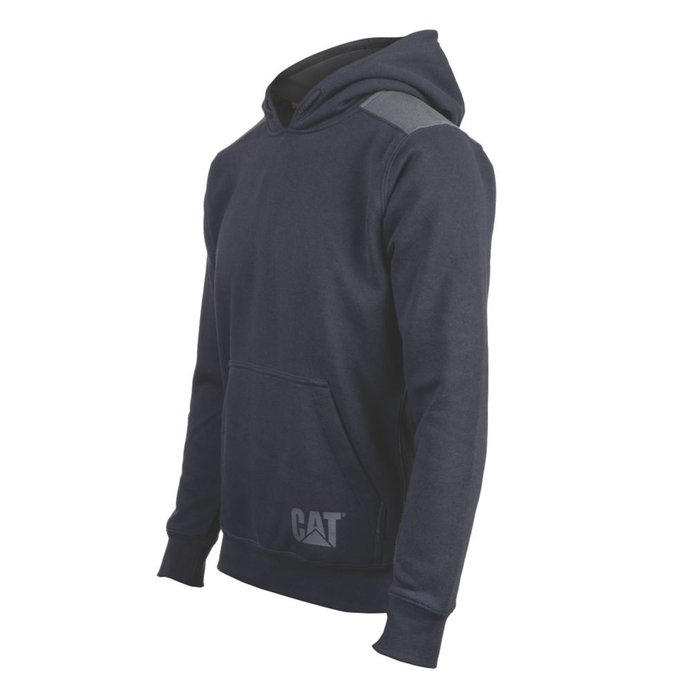 Image of CAT Logo Panel Hooded Sweatshirt Navy Large 42-45" Chest 